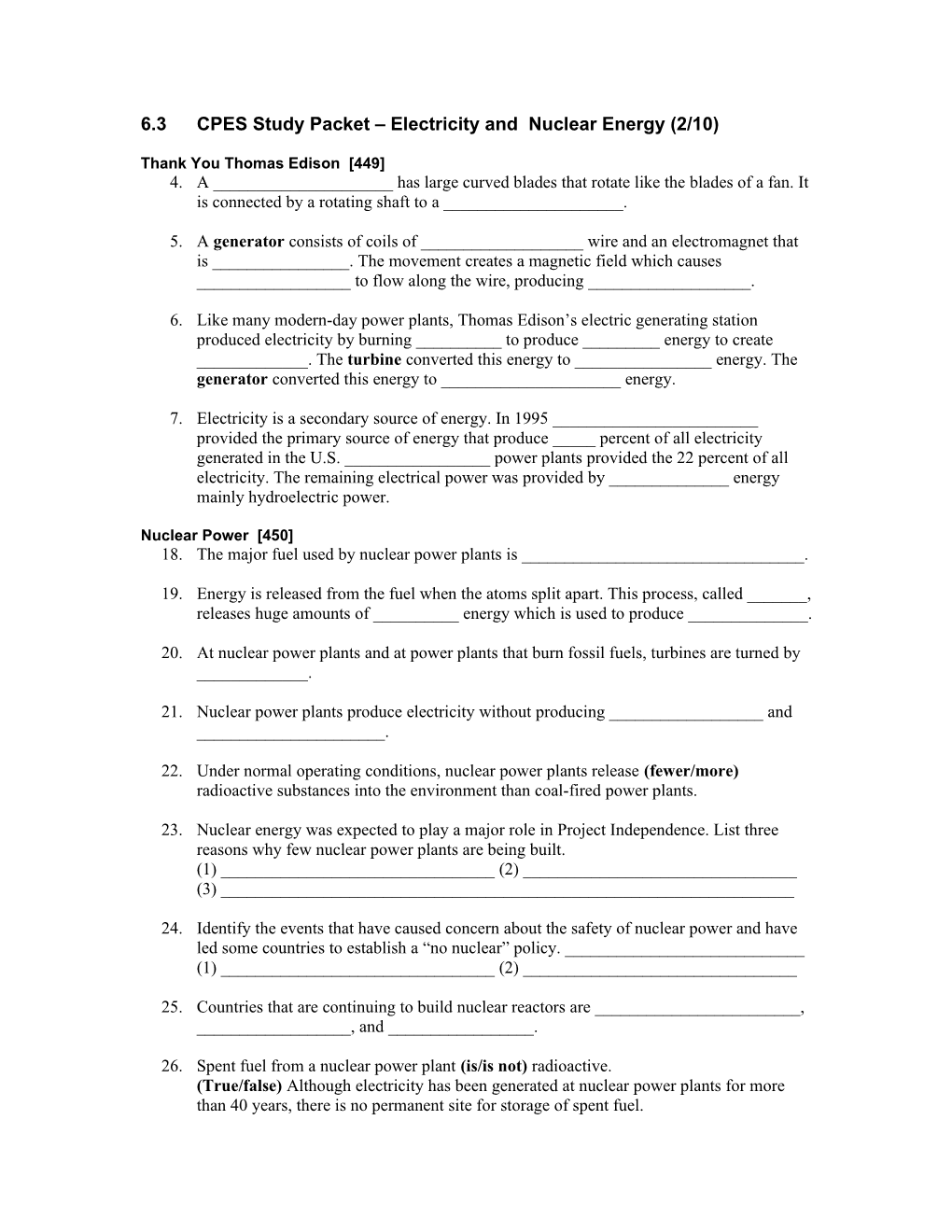 6.3 CPES Study Packet Electricity and Nuclear Energy (2/10)