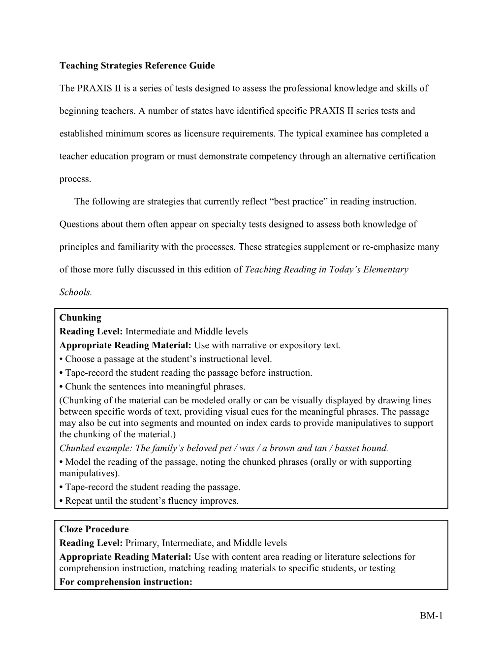 H1 Teaching Strategies Reference Guide