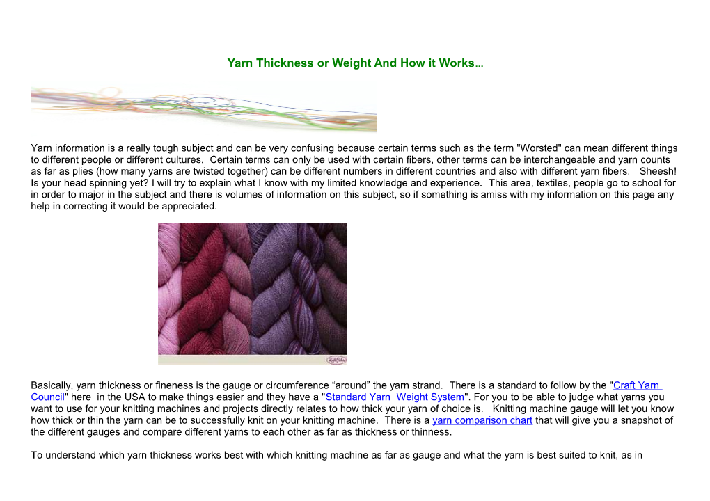 Yarn Thickness Or Weightandhow It Works