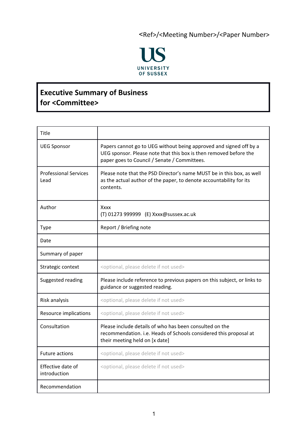 Template for Board Papers