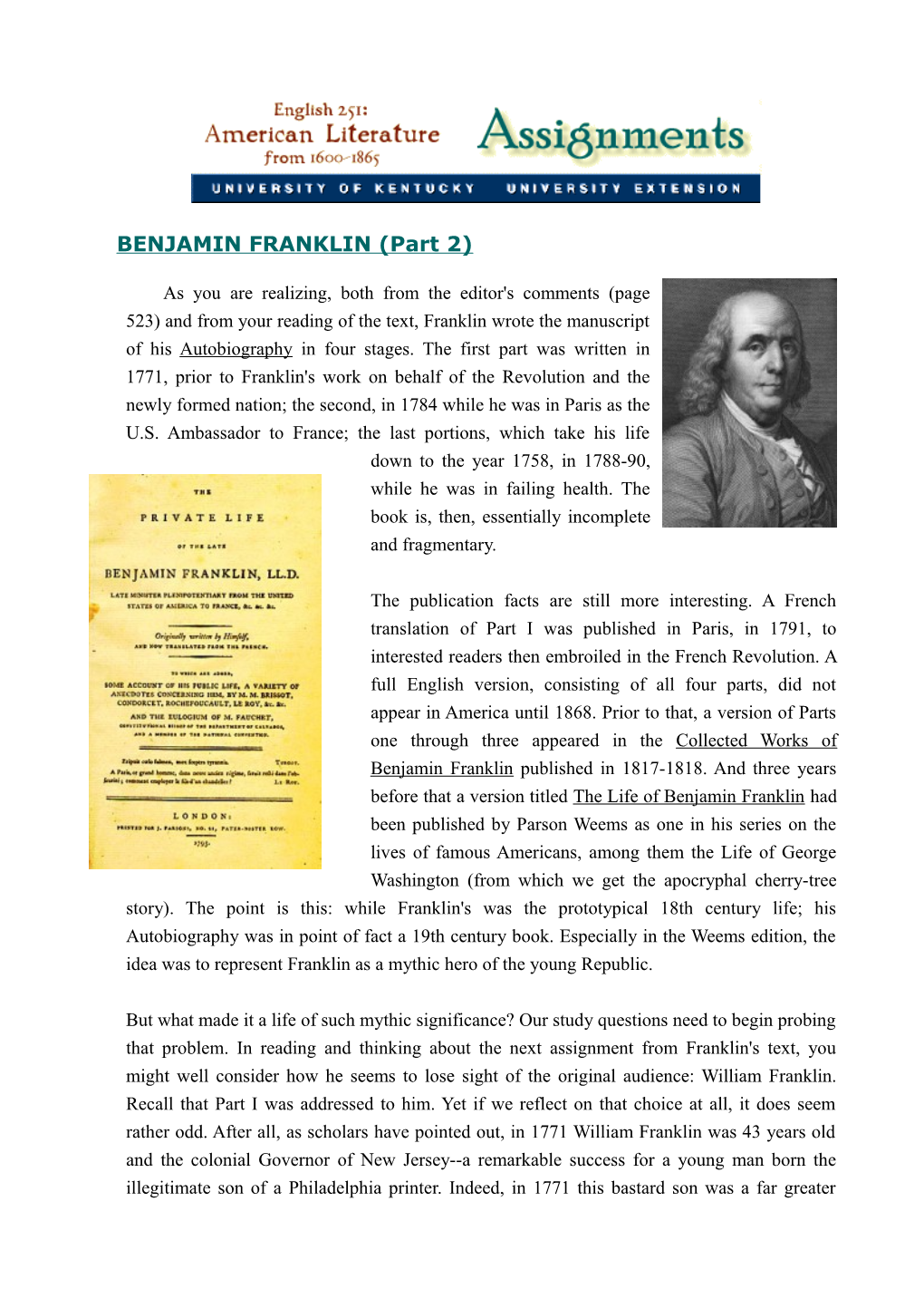Benjamin Franklin's Autobiography Part 2