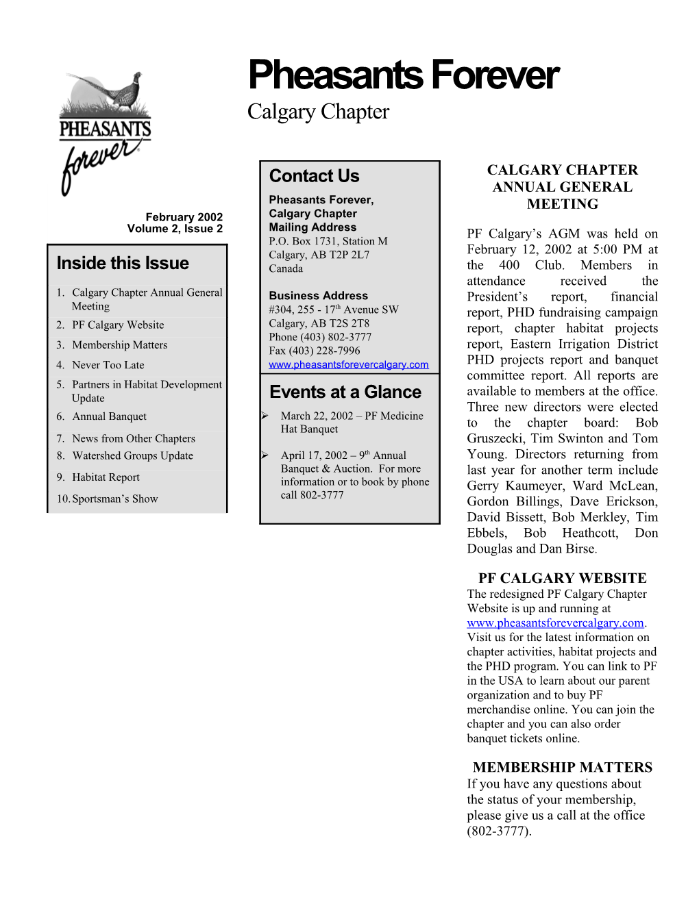 Calgary Chapter Annual General