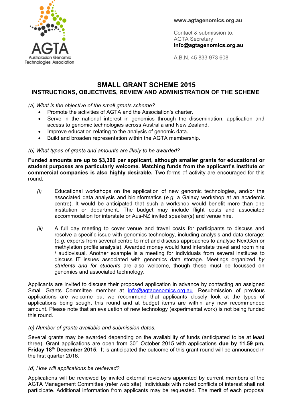 Small Grant Scheme 2015