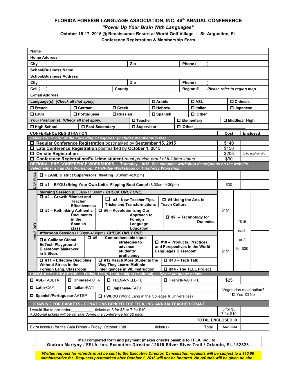 SCOLT-FLAVA 1999 Registration Form