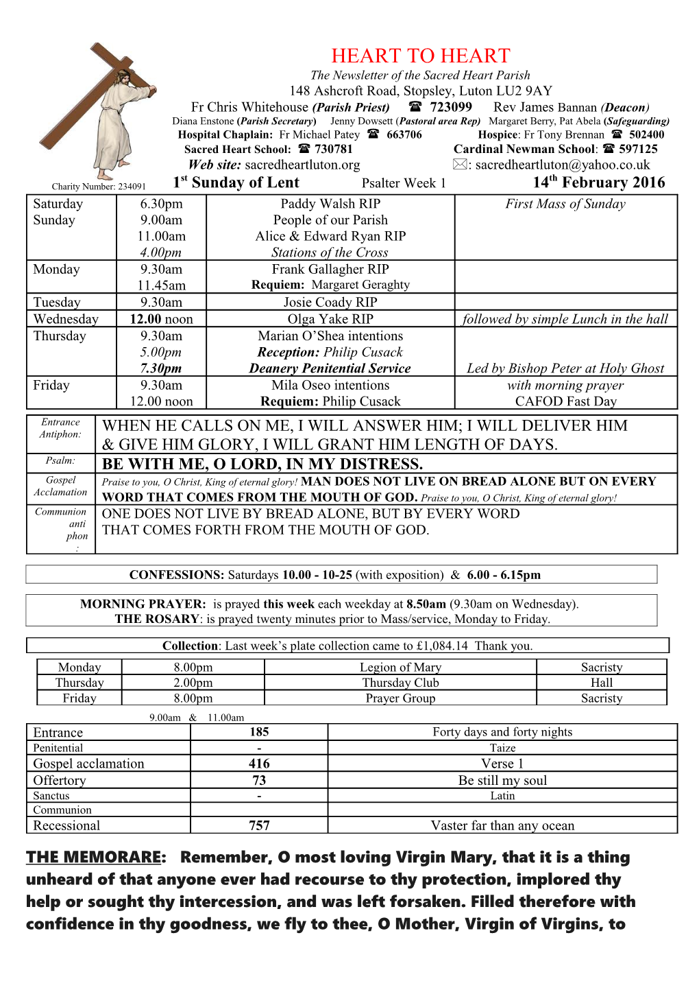 1St Sunday of Lent Psalter Week 1 14Th February 2016