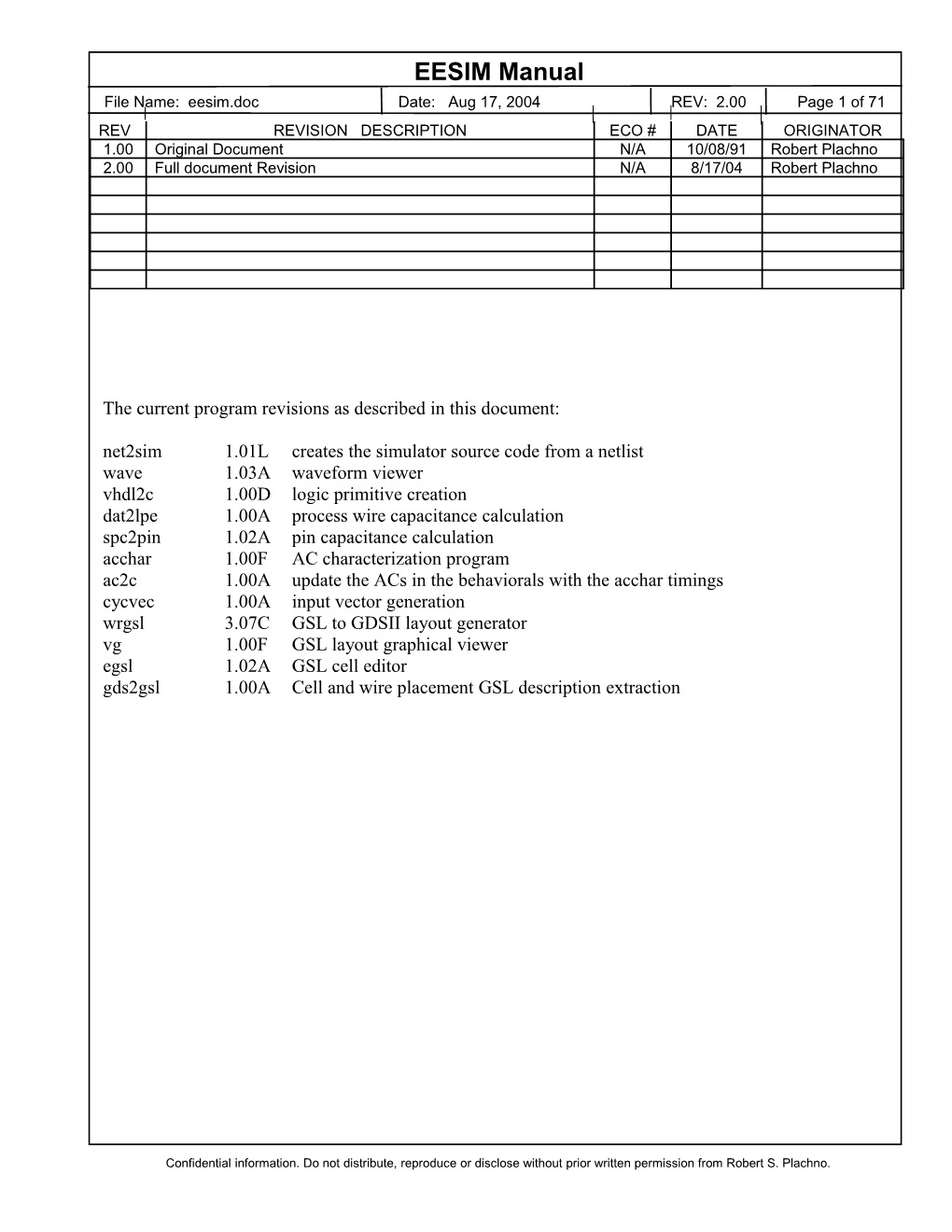The Current Program Revisions As Described in This Document