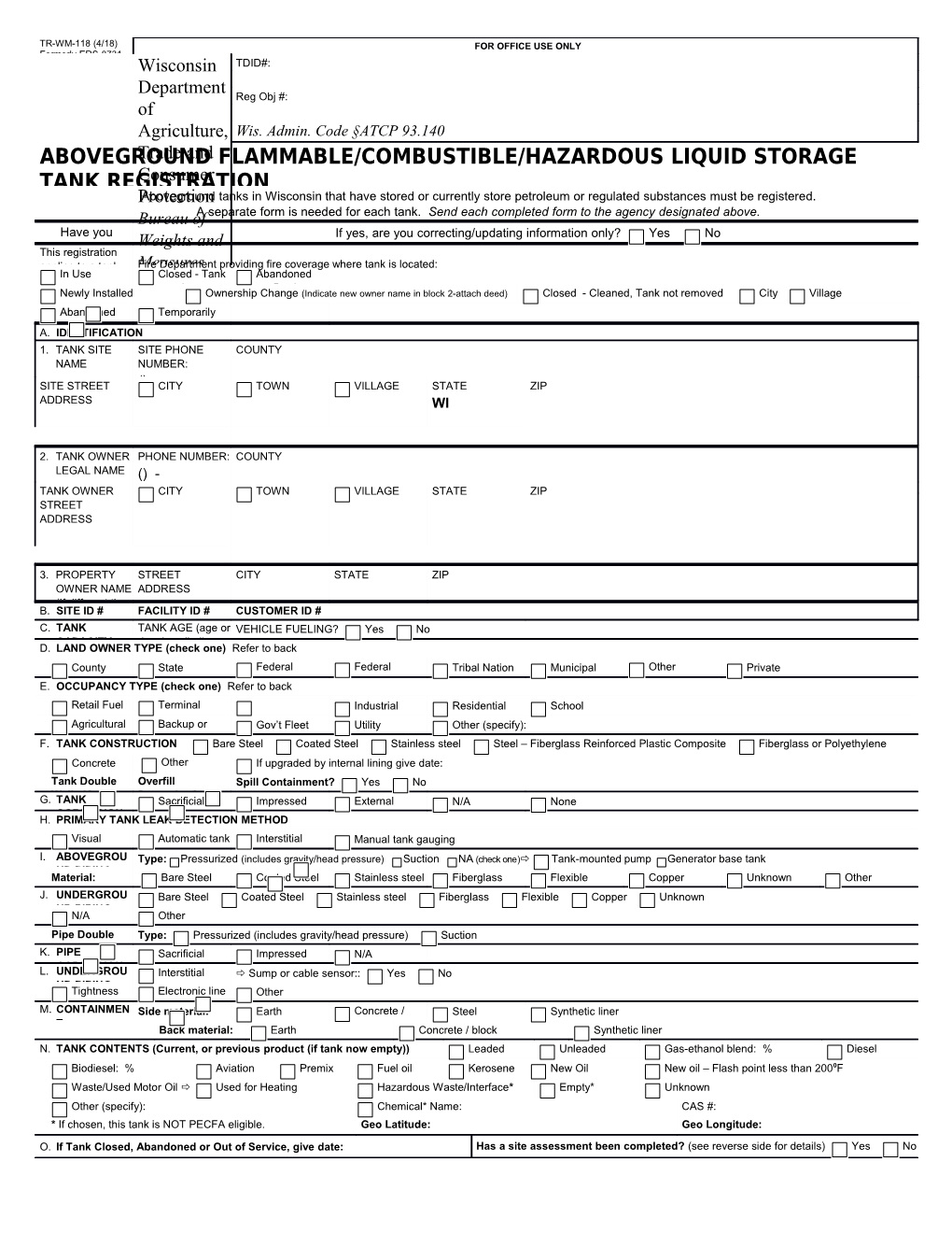 Aboveground Storage Tank Registration Form