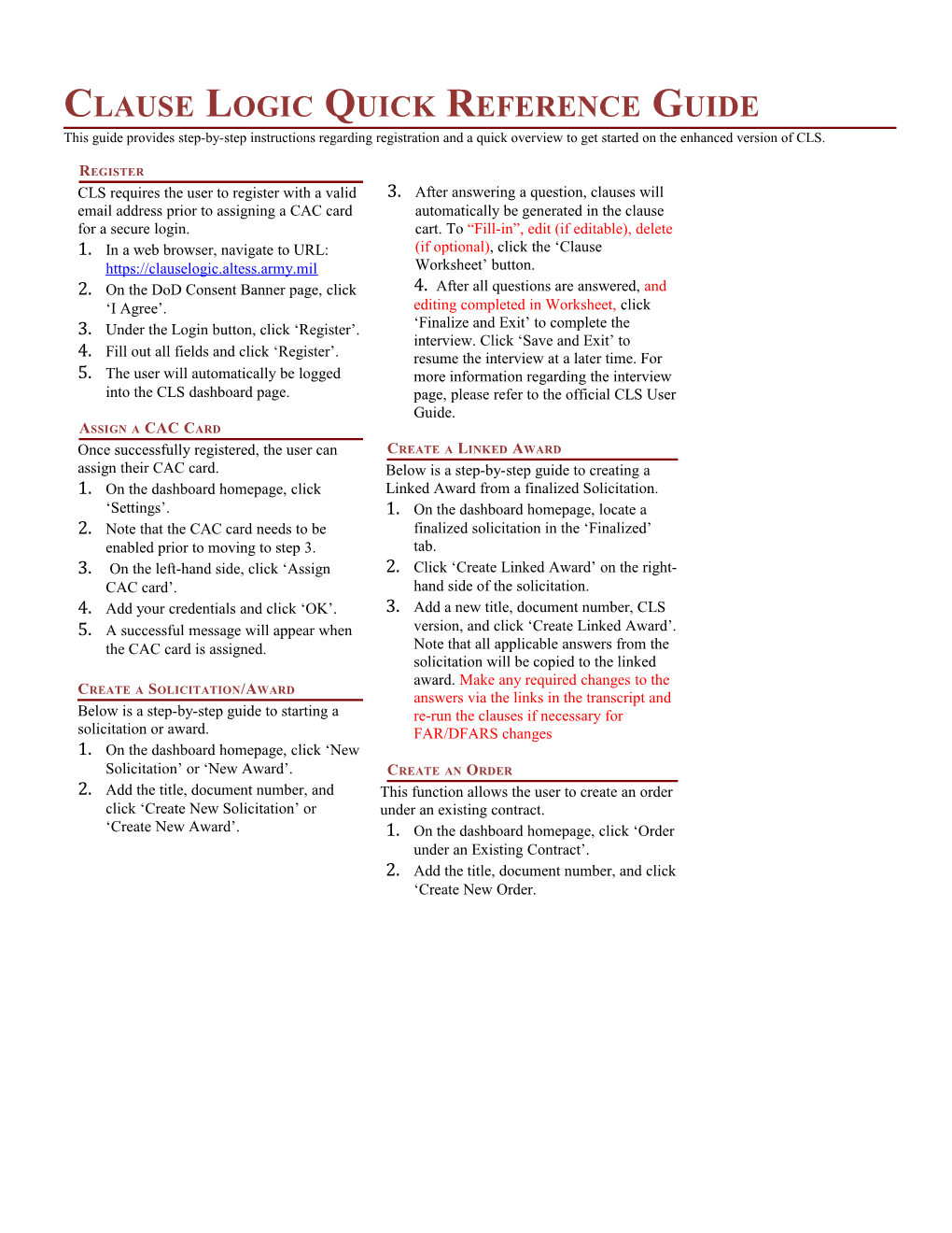 CLS Quick Reference Guide