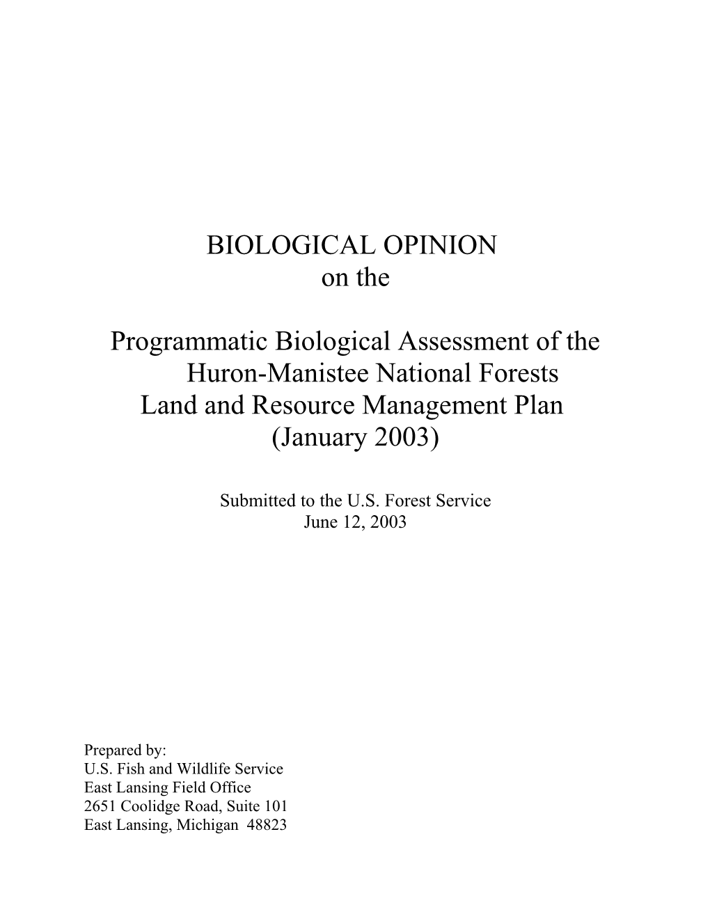 Edited Draft HMNF Biological Opinion 5.19.03