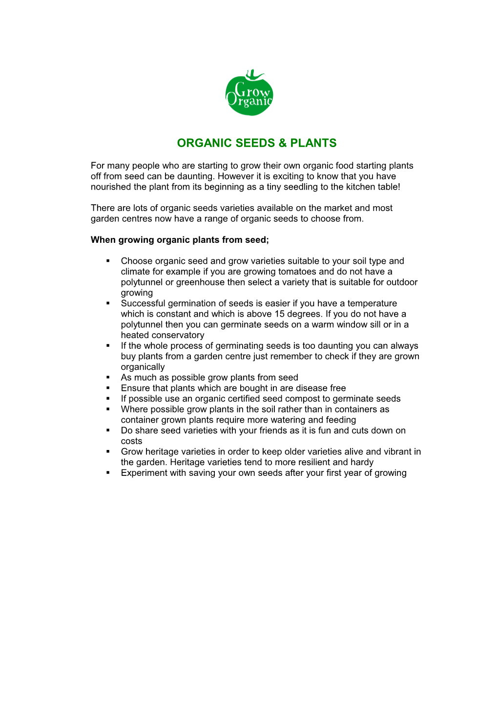 Organic Seeds & Plants