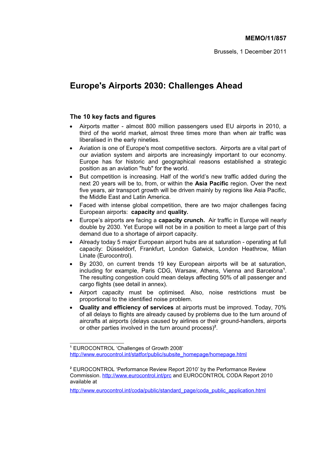 Europe's Airports 2030: Challenges Ahead