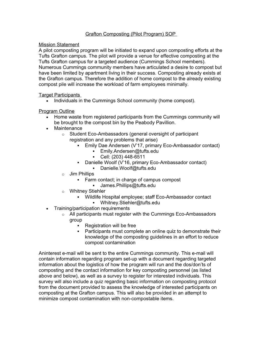 Grafton Composting (Pilot Program) SOP