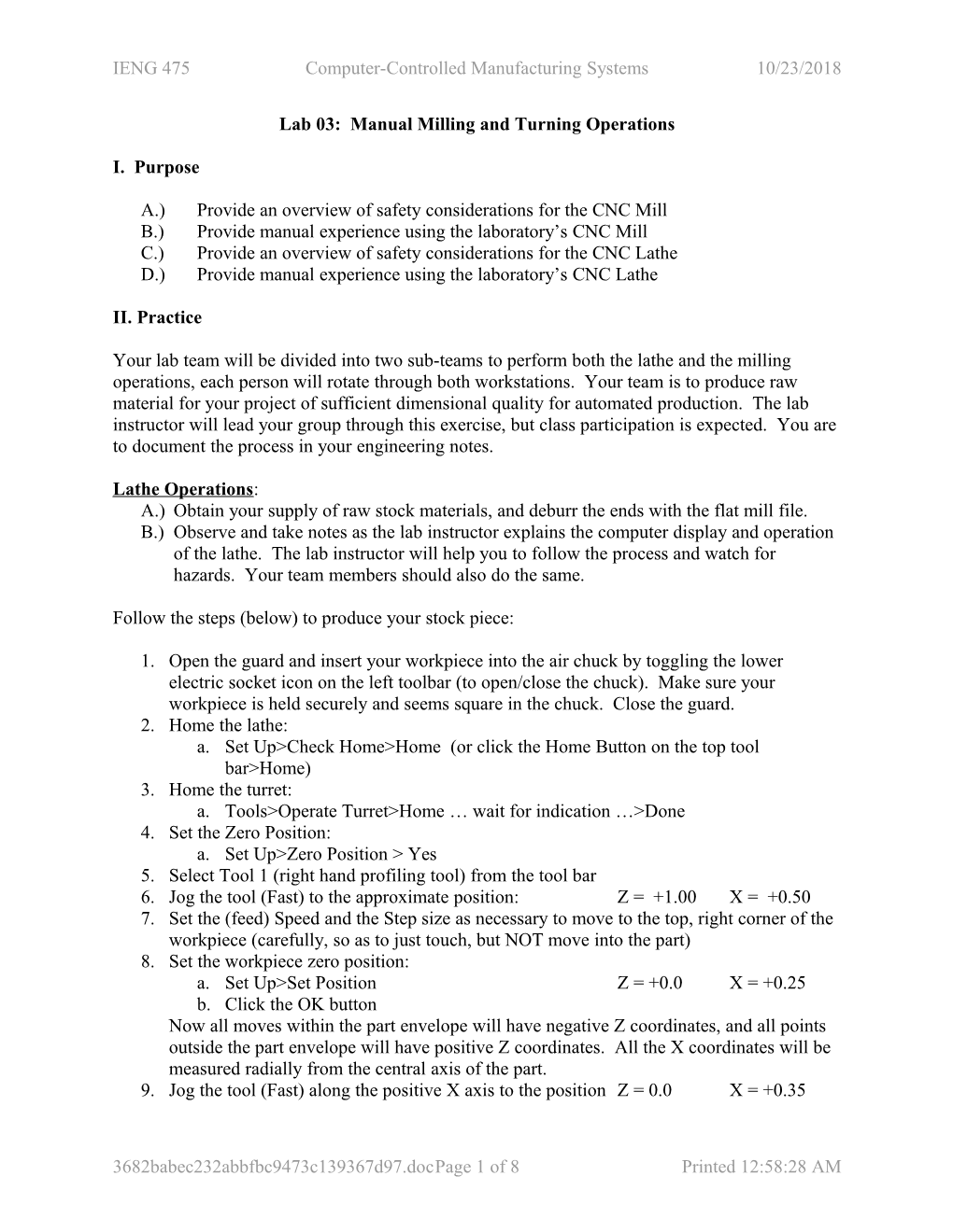 IENG 475 Lab 03 Manual Milling and Turning