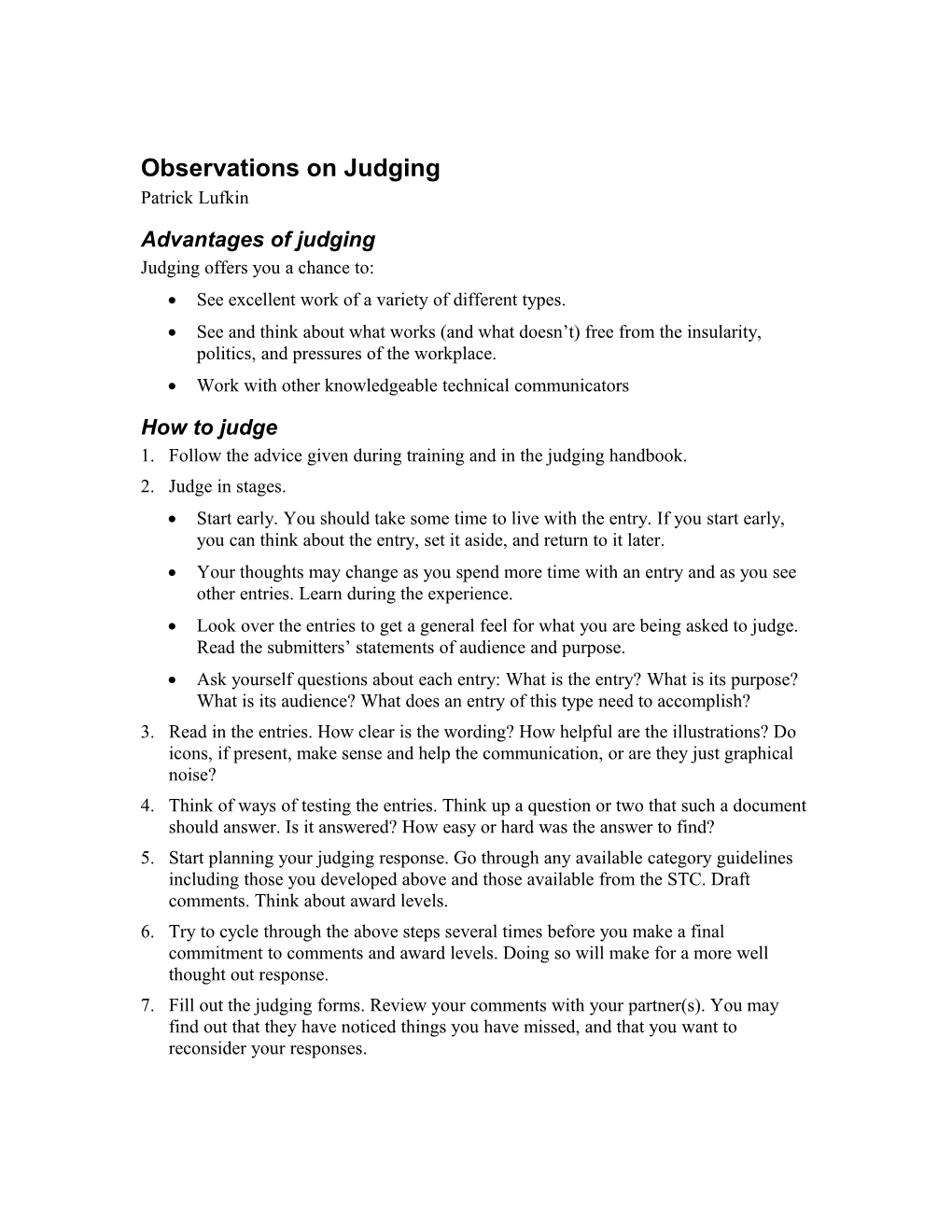 Observations on Judging