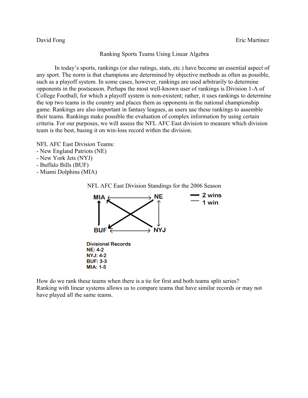 Ranking Sports Teams Using Linear Algebra