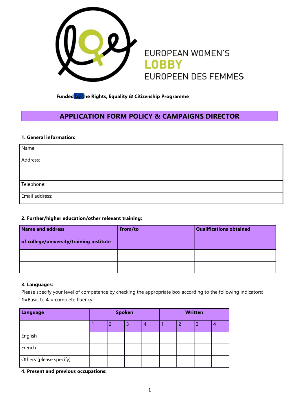 Application Form Policy & Campaigns Director