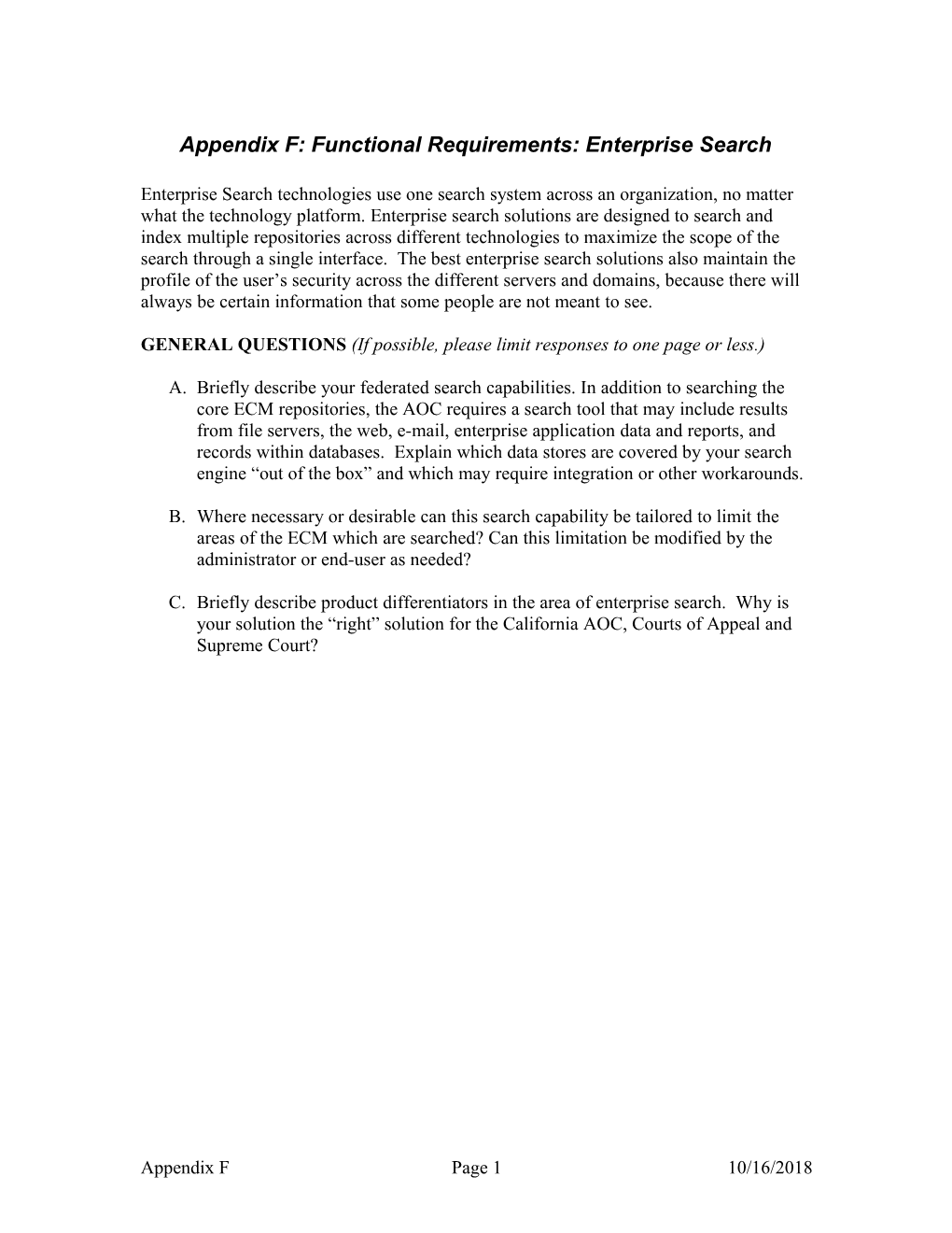 Appendix F: Functional Requirements: Enterprise Search