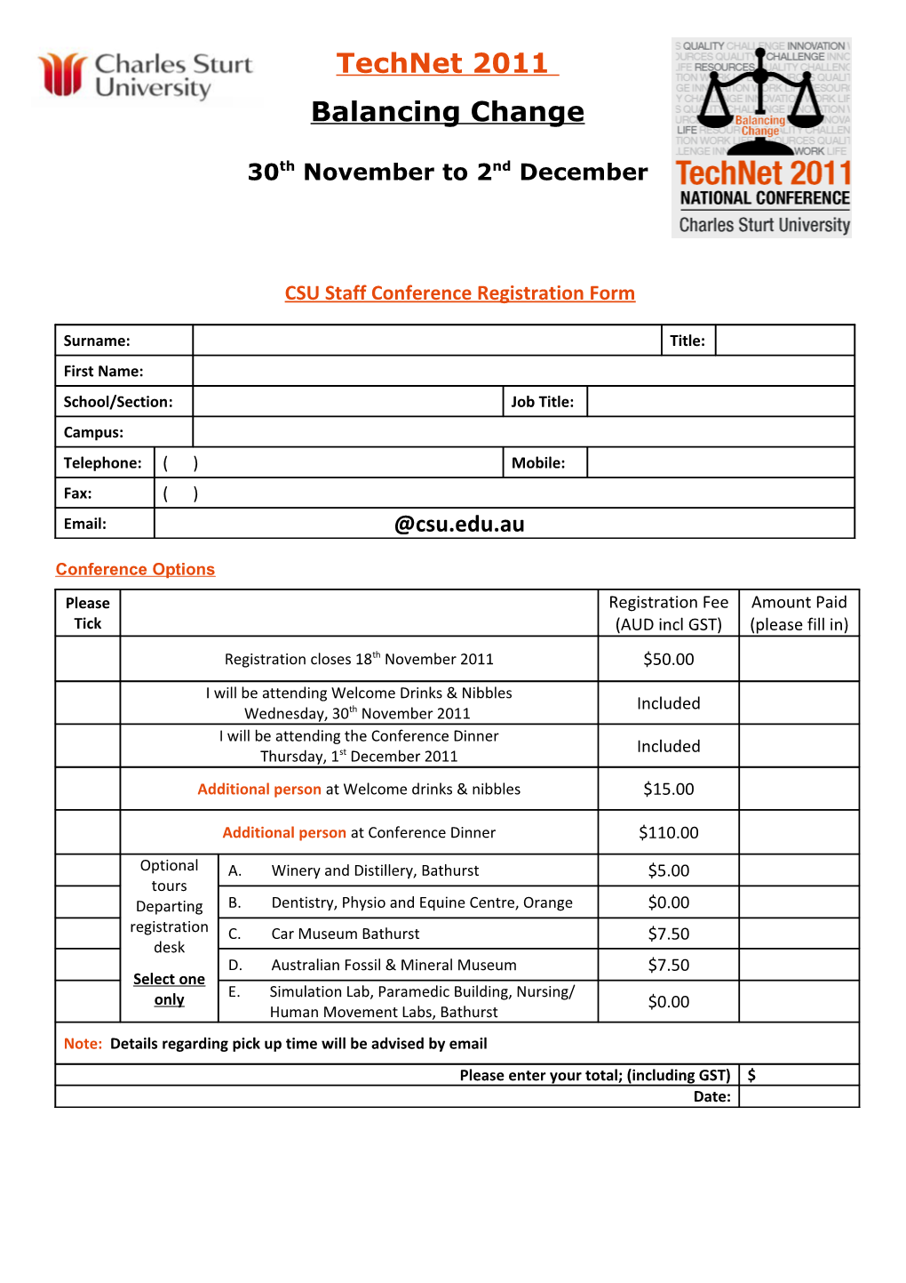 CSU Staff Conference Registration Form