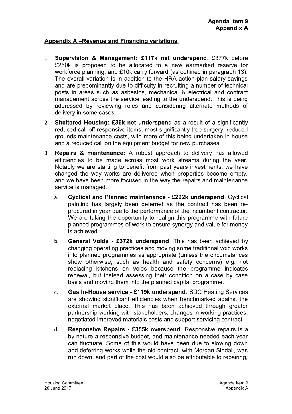 Appendix a Revenue and Financing Variations