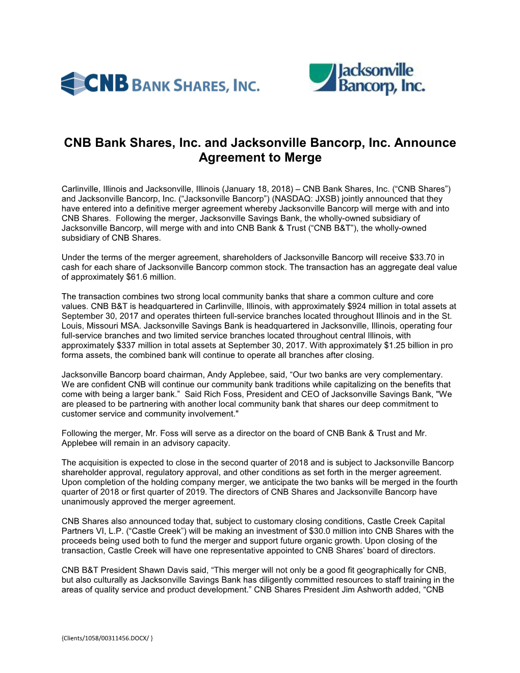 Press Release Re: Merger Announcement (Project Fit) (00311456;1)