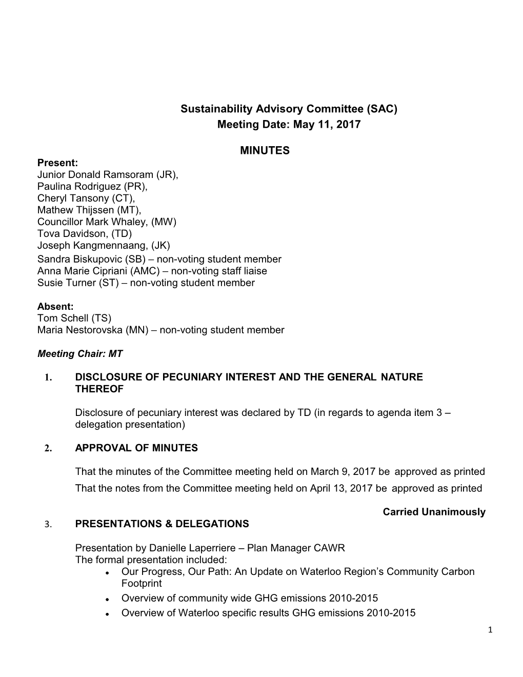 Sustainability Advisory Committee (SAC)