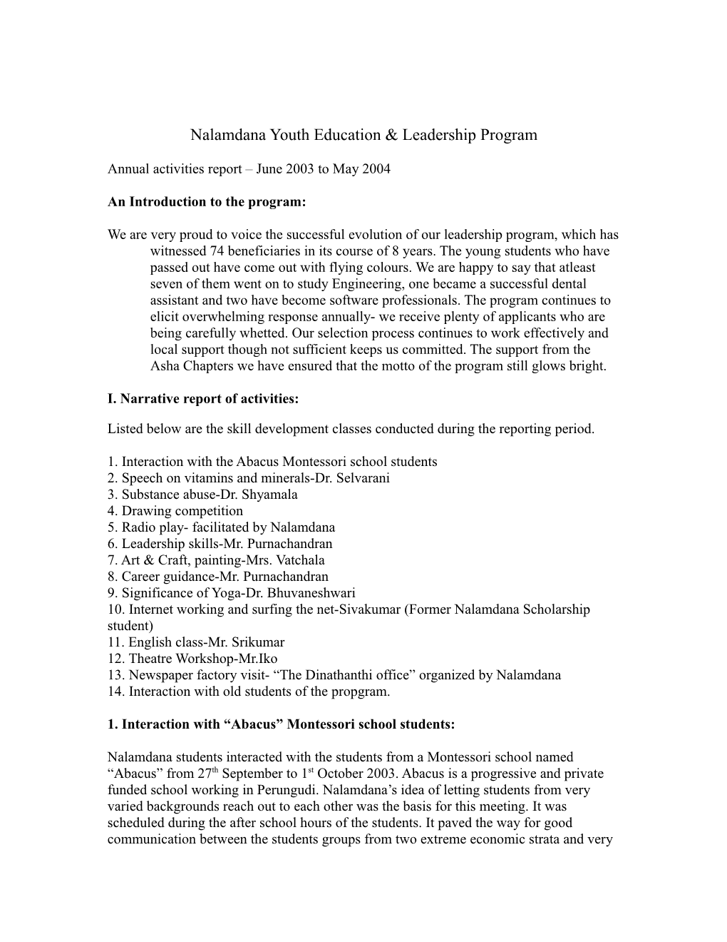 Nalamdana Youth Education & Leadership Program