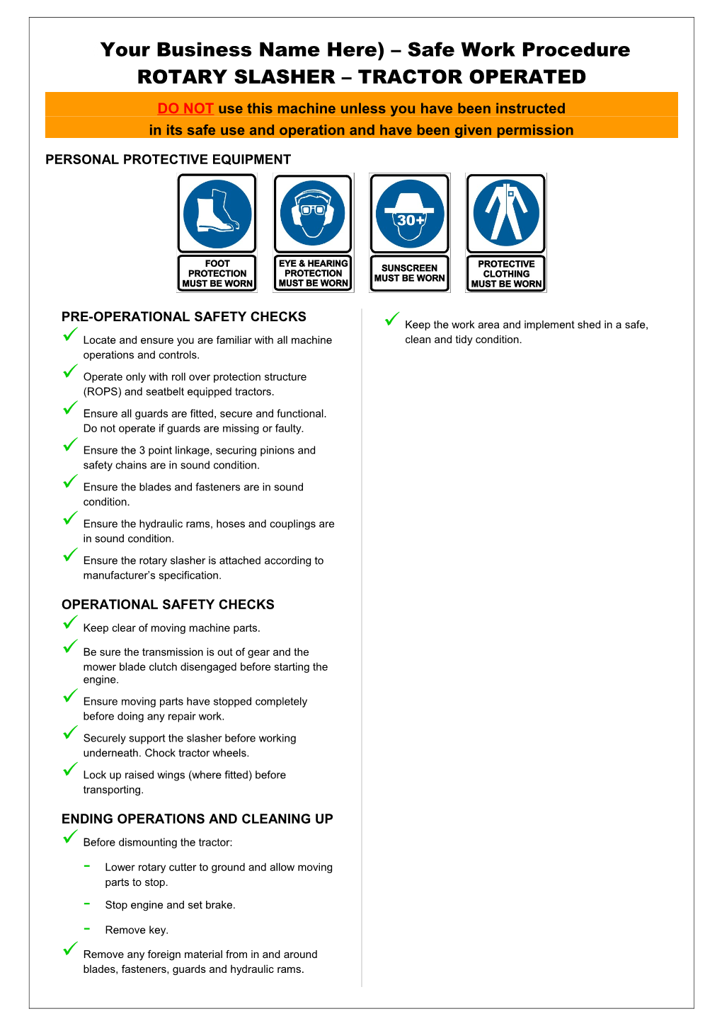 Safety Operating Procedures - Rotary Slasher Tractor Operated