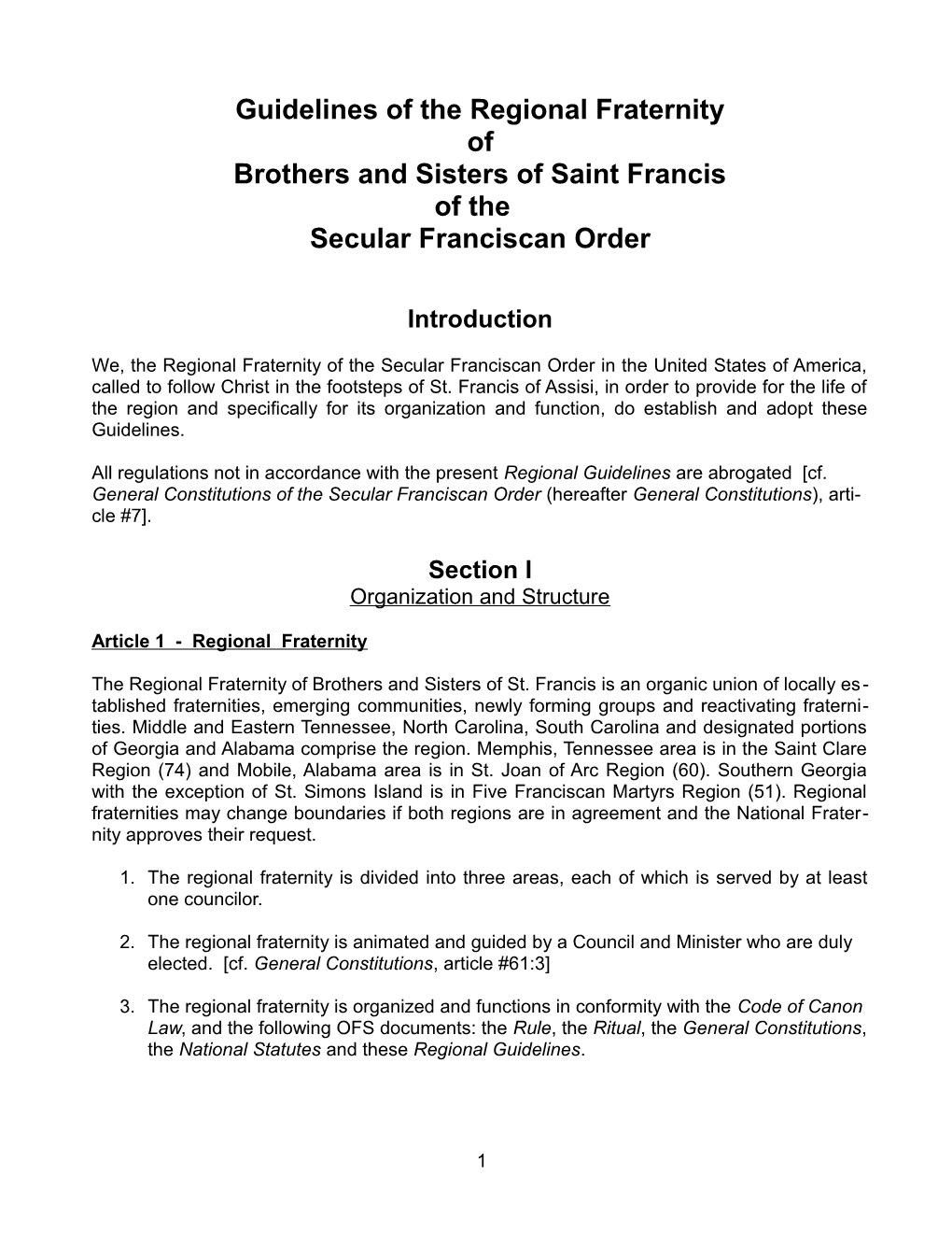 Guidelines of the Regional Fraternity