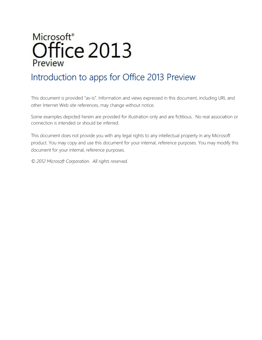 Introduction to Apps for Office 2013 Preview