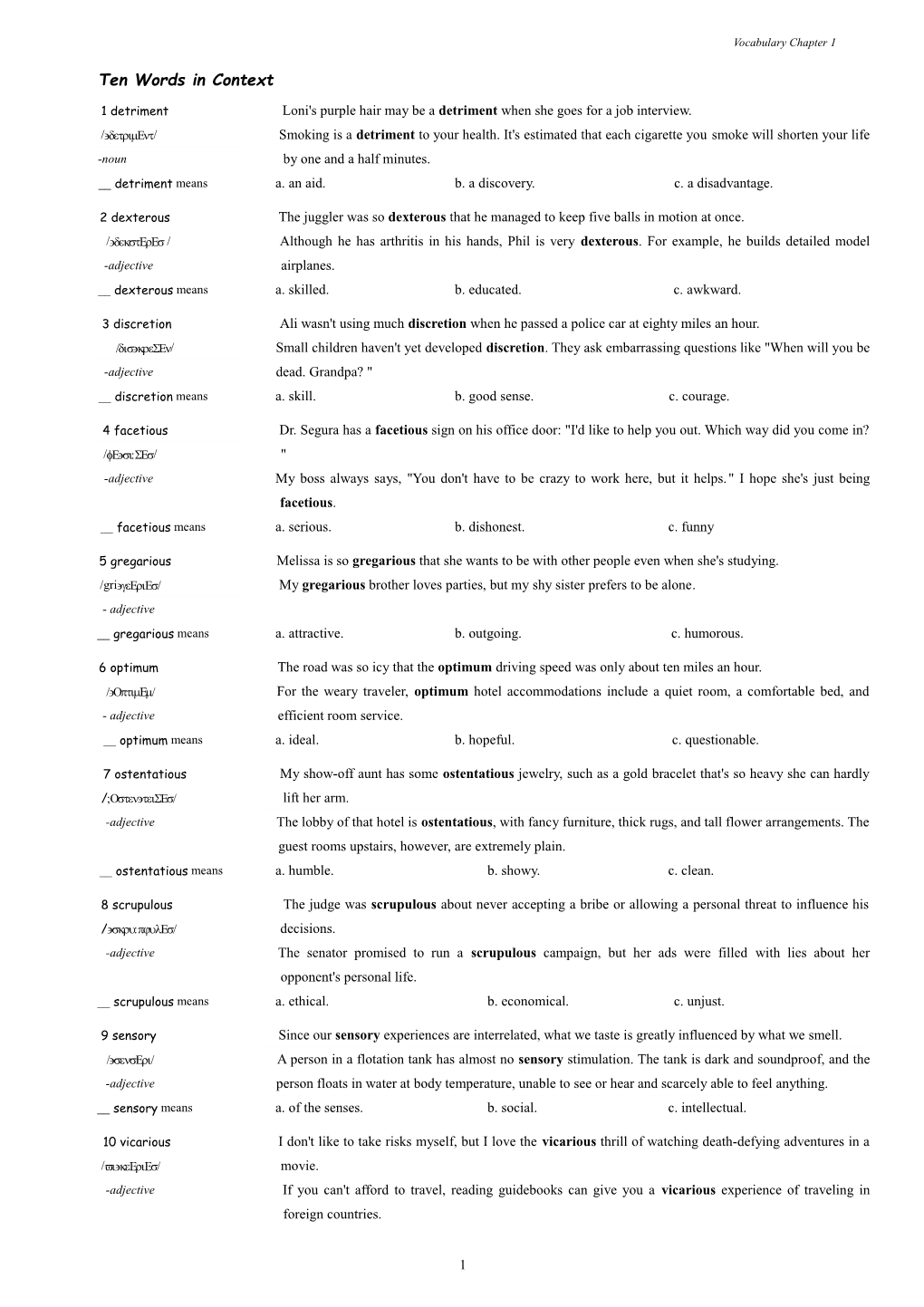 Vocabulary Chapter 1