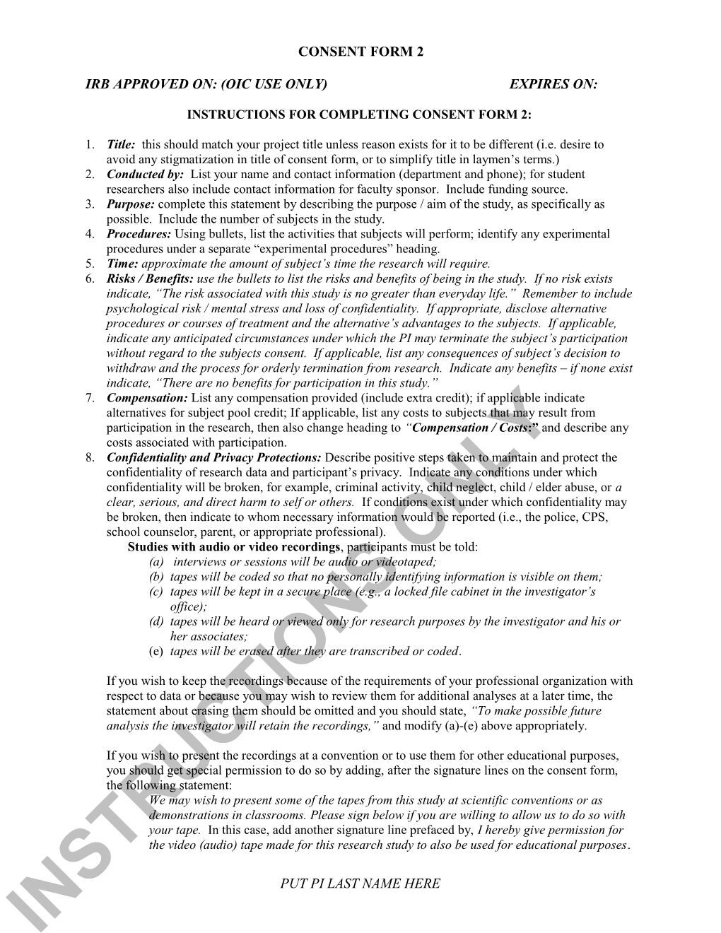 Instructions for Completing Consent Form 2