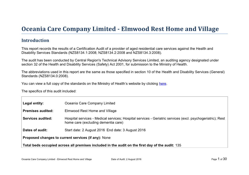 Oceania Care Company Limited - Elmwood Rest Home and Village
