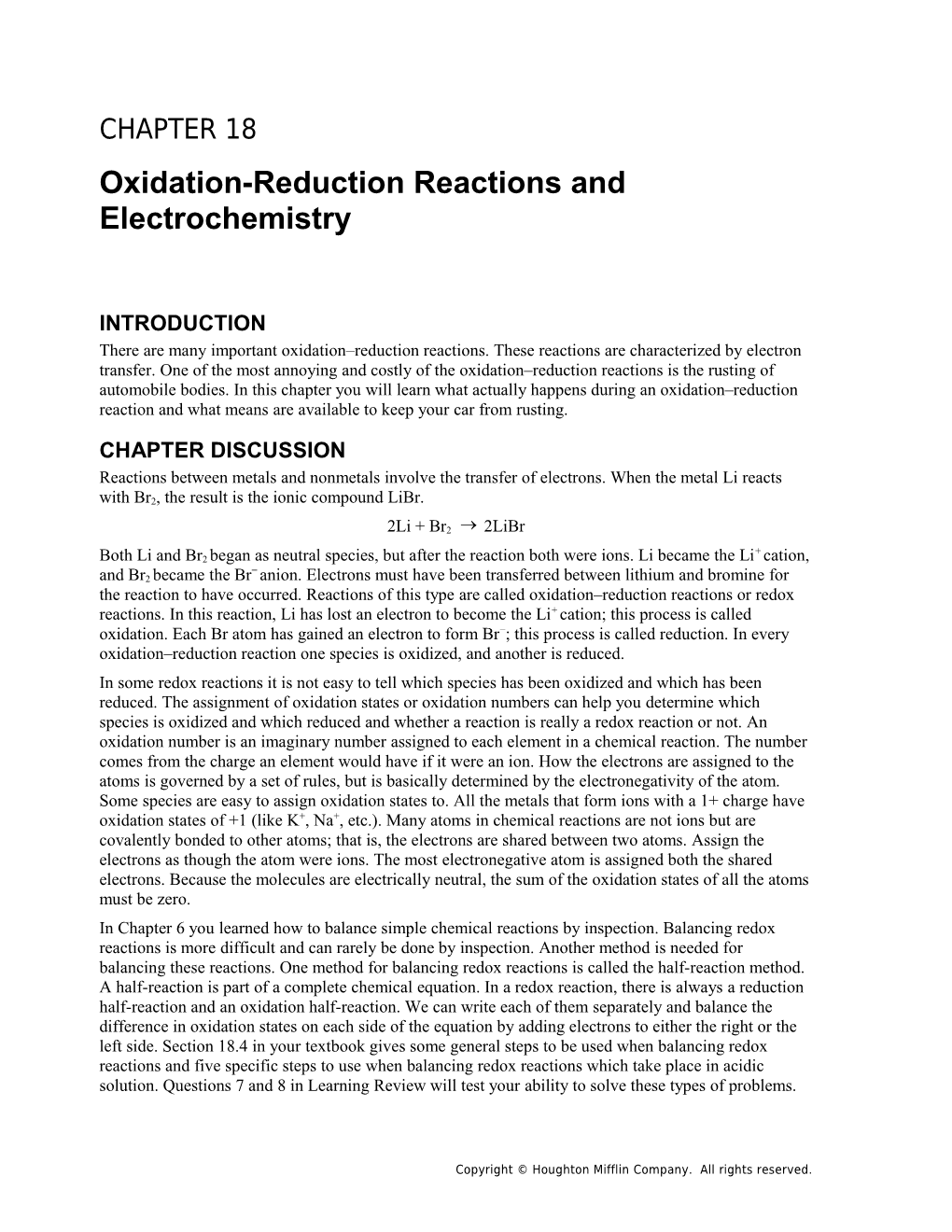 Chapter 18: Oxidation-Reduction Reactions and Electrochemistry 1