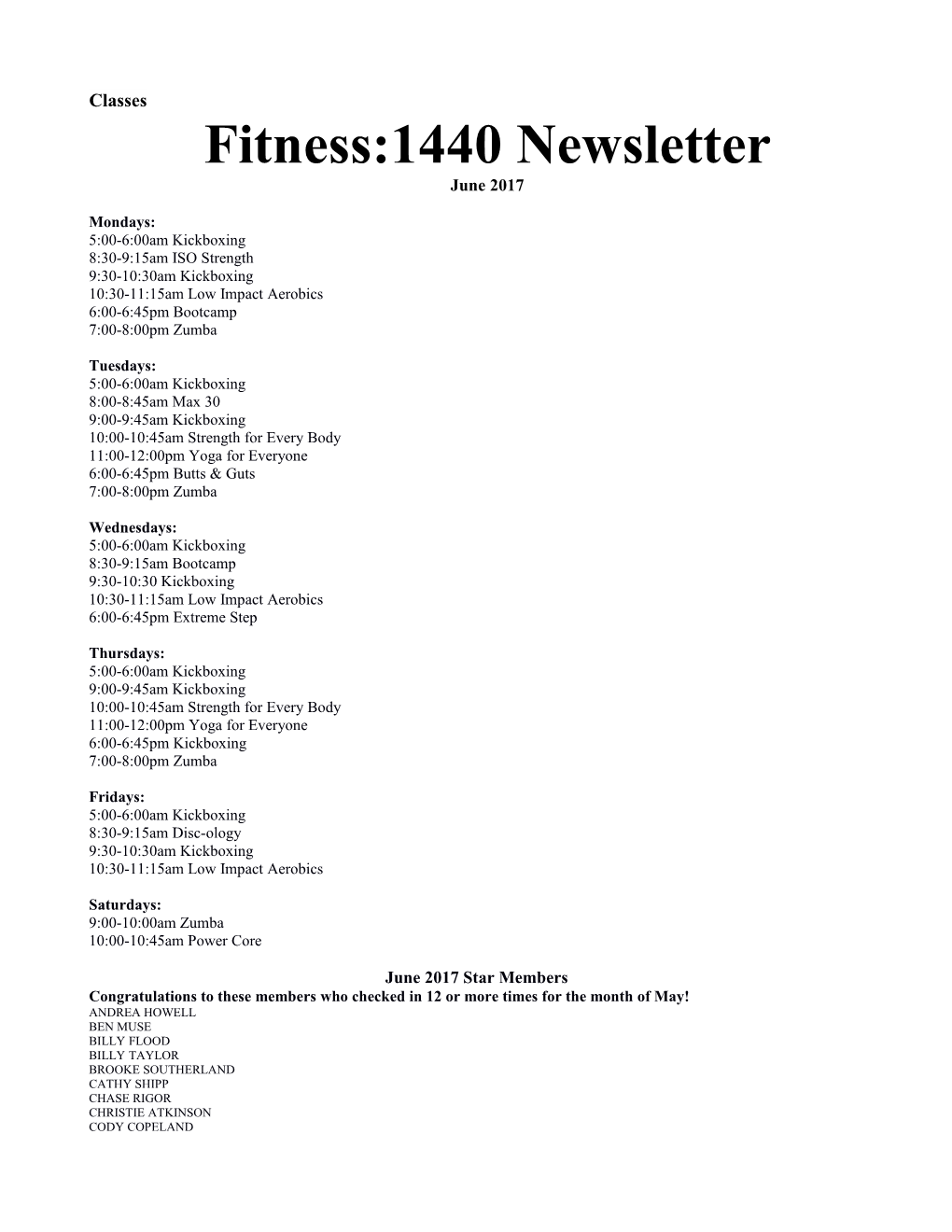 Fitness:1440 Newsletter June 2017