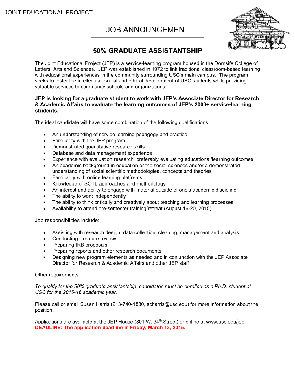 50% Graduate Assistantship