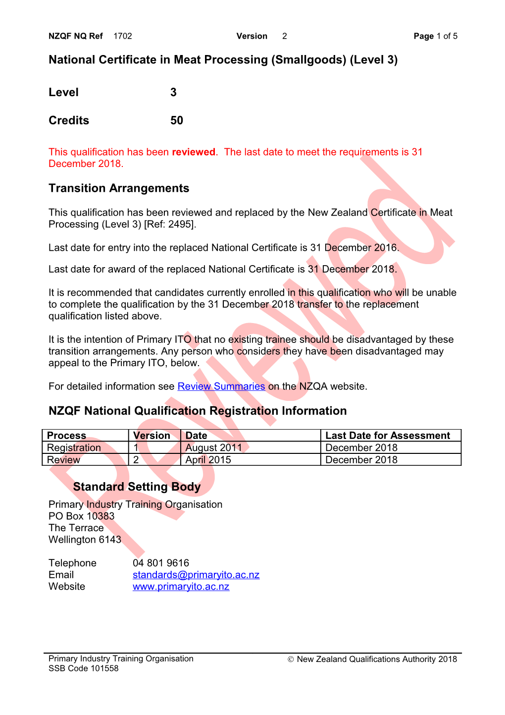1702 National Certificate in Meat Processing (Smallgoods) (Level 3)