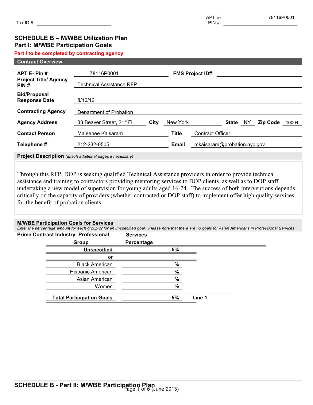 SCHEDULE B M/WBE Utilization Plan