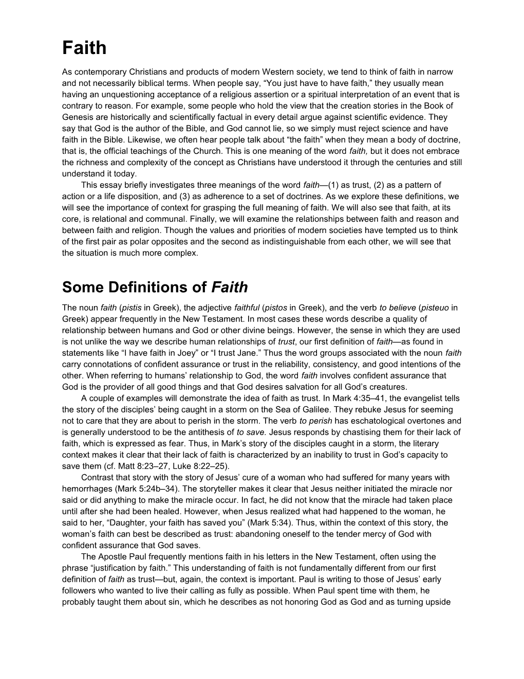 Some Definitions of Faith