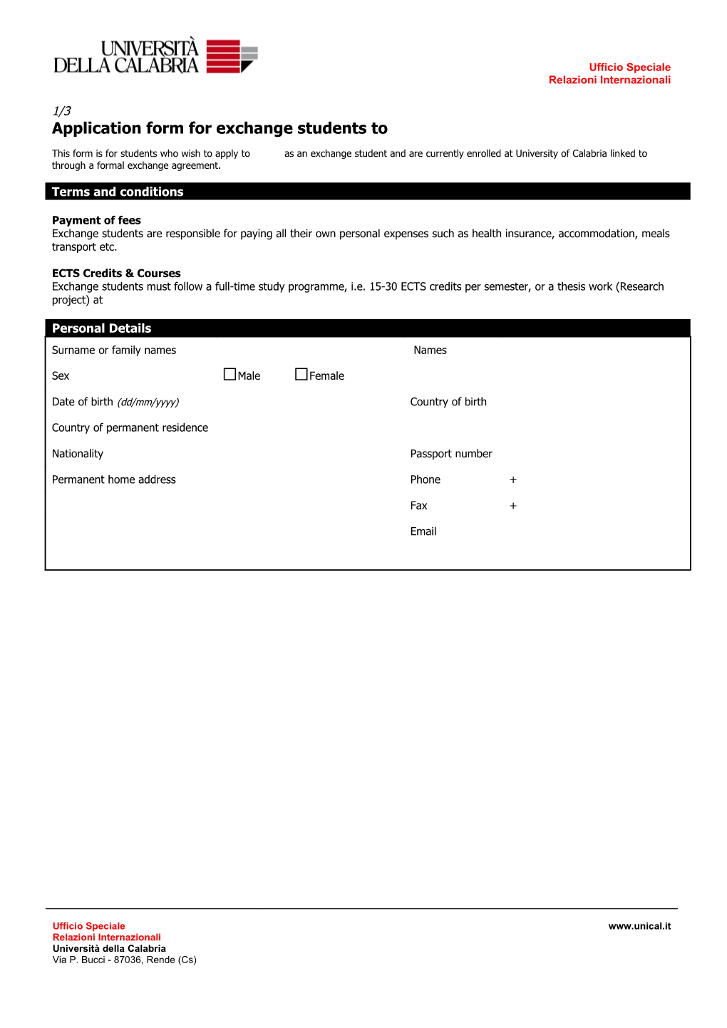 3/3 - Application Form for Exchange Students To