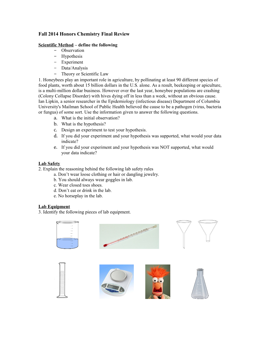 Fall 2014 Honors Chemistry Final Review