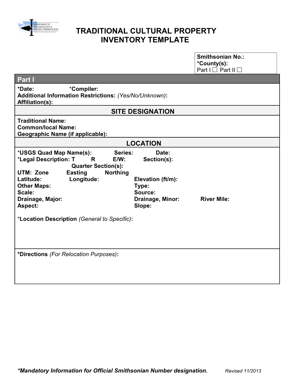 Archaeological Site Form