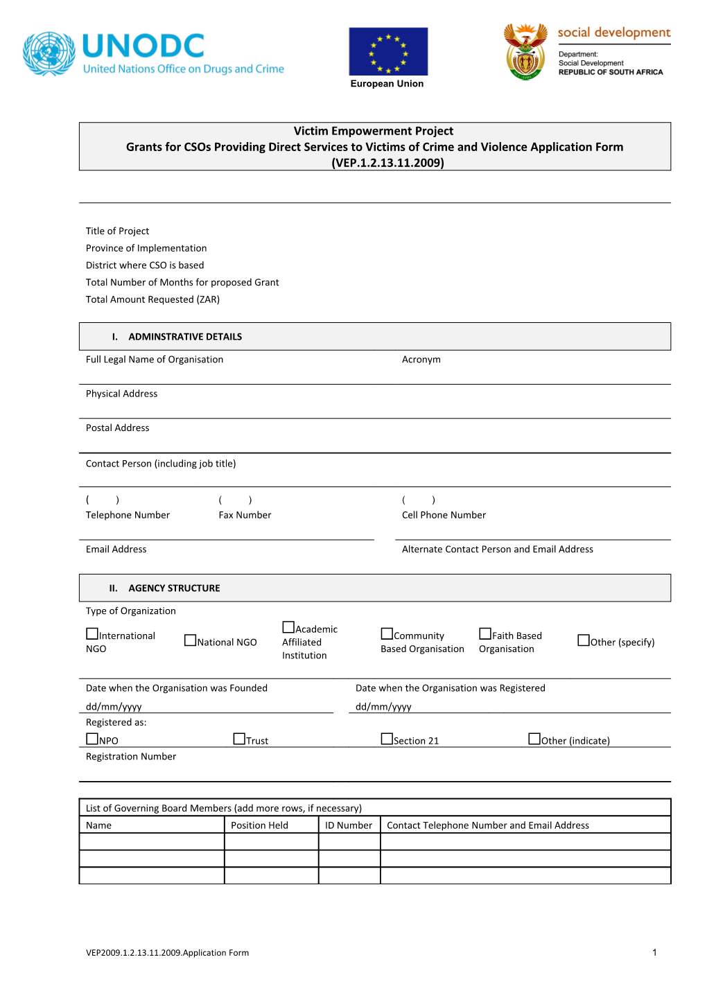 UNODC Victim Empowerment Grant Application Form