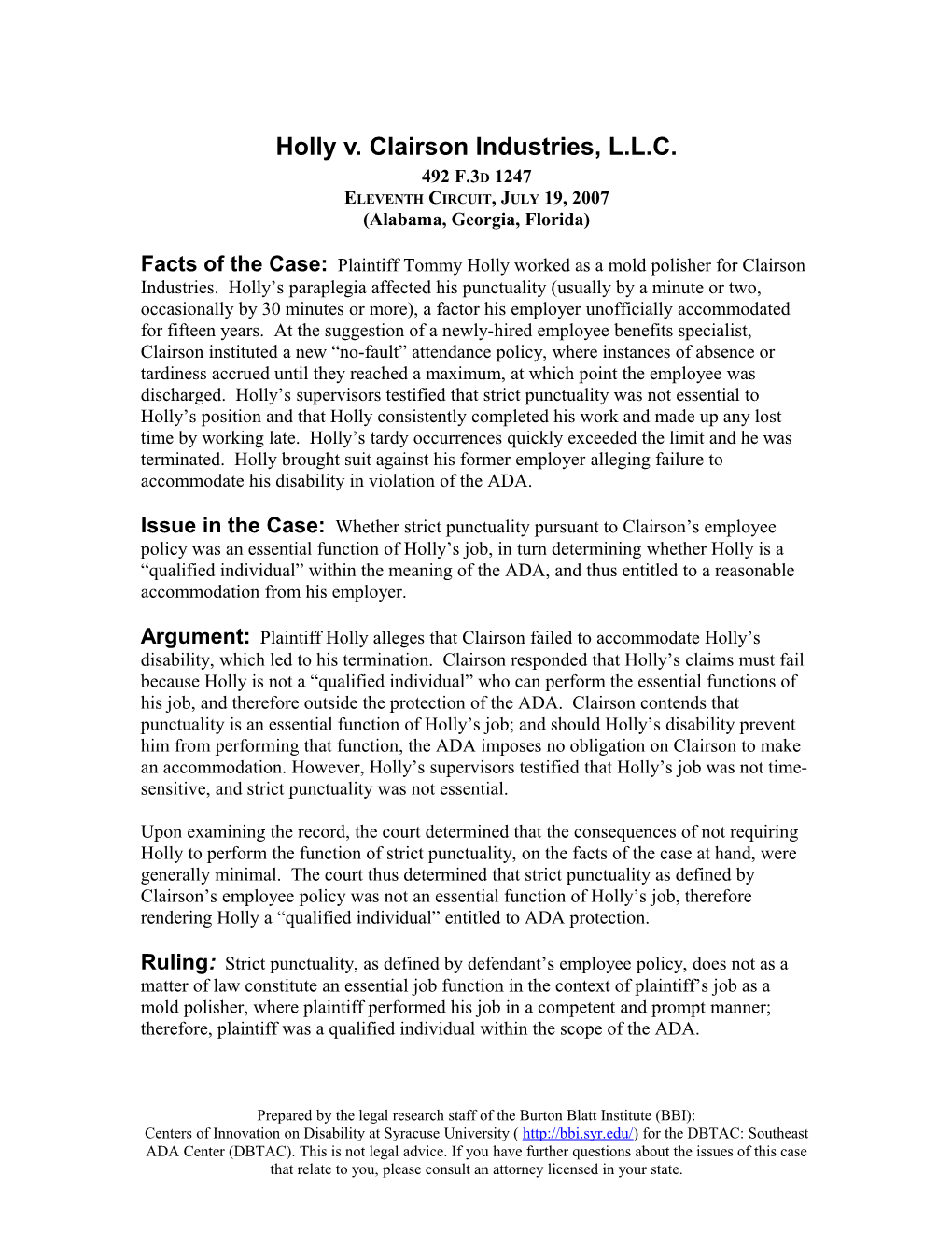 Holly V. Clairson Industries, L.L.C