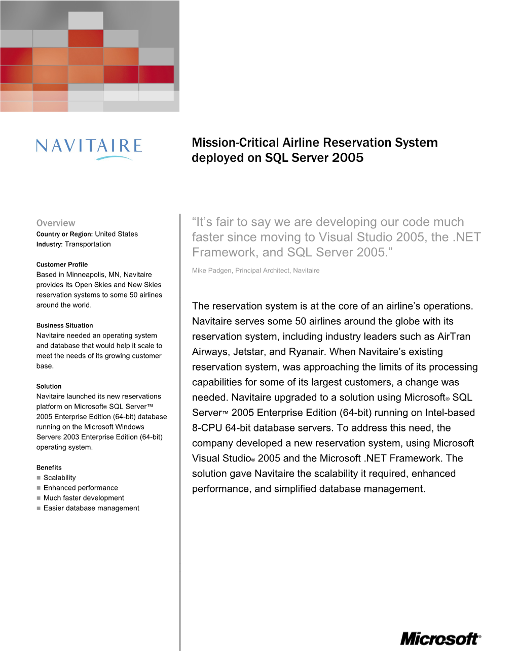 Writeimage CEP Mission-Critical Airline Reservation System Deployed on SQL Server 2005