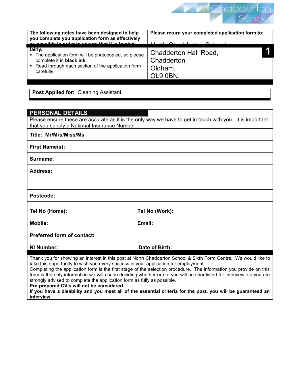 The Application Form Will Be Photocopied, So Please Complete It in Black Ink