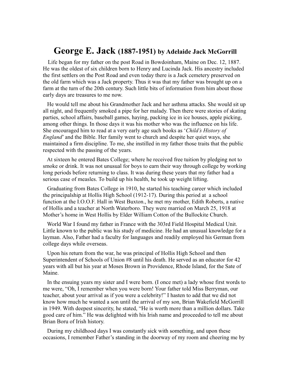 George E. Jack (1887-1951) by Adelaide Jack Mcgorrill