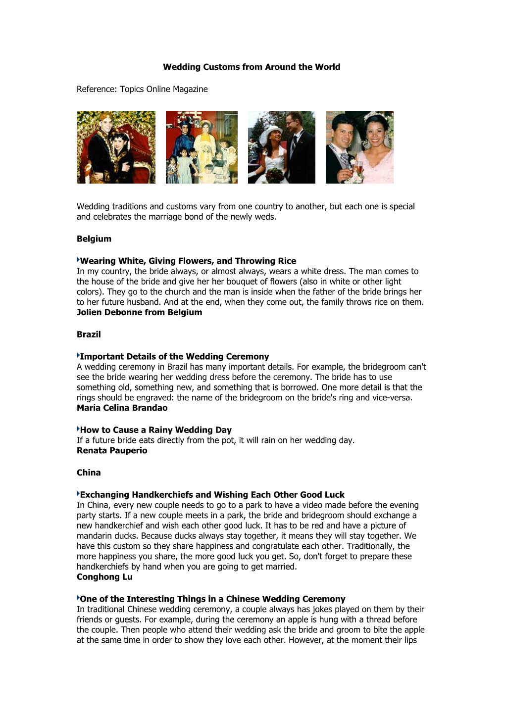 Wedding Customs from Around the World (Topics Online Magazine)