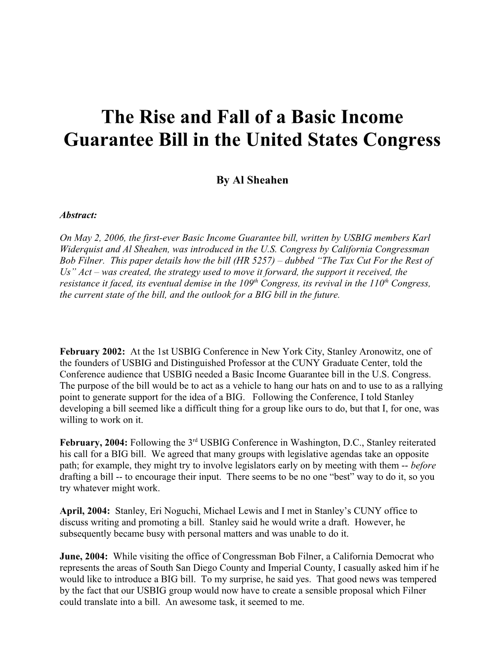 The Rise and Fall of a Basic Income Guarantee Bill in the United States Congress