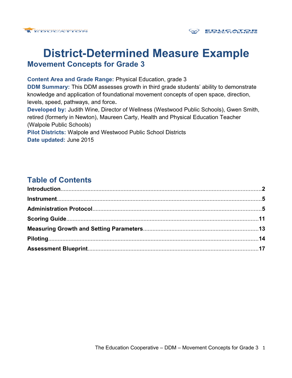 Example Common Measure: Development Report Movement Concepts for Grade 3