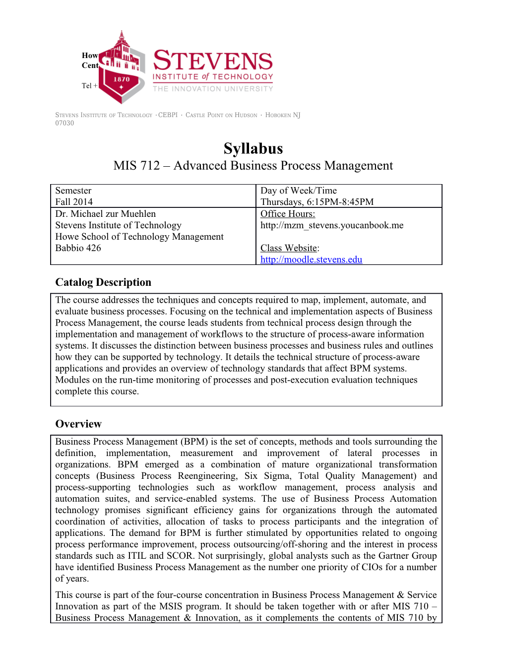 MIS 712 Advanced Business Process Management